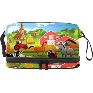Grote capaciteit reizen cosmetische tas,Boerderij dieren koe varken paard ezel,make-up tas, waterdichte make-up tas organisator, Meerkleurig, 27x15x14 cm/10.6x5.9x5.5 in