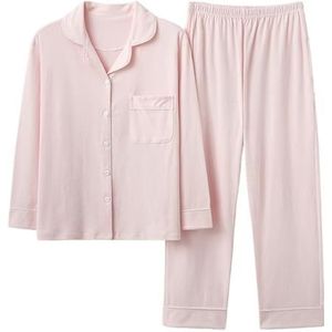 AYWTIUN Dames Pyjama Nachtkleding Vrouwen Lente Herfst Comfortabele Katoenen Pyjama Set Dames Lange Mouw Broek Pak, roze, XL