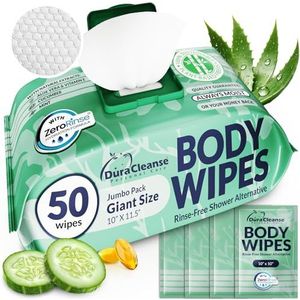 Duracleanse Bodydoekjes voor vrouwen, extra vochtige toiletdoeken zonder uitspoelen (1 verpakking), 50 XL douchehanddoeken + 4 deodorants