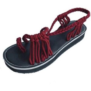 Immemorialm Platte teenslippers voor dames, schoenen, bandages, strandschoenen, zomer, casual sandalen, rood, 37 EU