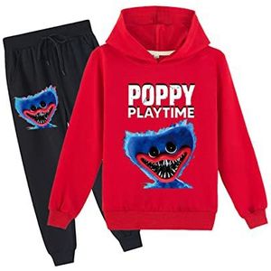 Poppy Speeltijd Huggy Wuggys Kids 2 Stuks Set Hoodies En Joggingbroek Casual Trainingspak Sweatshirt Set Voor Jongens Meisjes (Red,4-5 Years)