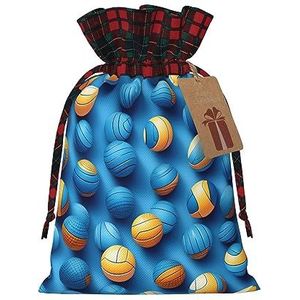 Blauwe volleybal herbruikbare geschenktas-trekkoord kerstcadeau tas, perfect voor feestelijke seizoenen, kunst & ambachtelijke tas