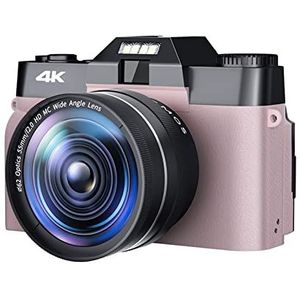 Videocamera, 48MP Beginner Digitale Camera for Fotografie 4K Selfie Vlog Camcorder Autofocus Video Camera Groothoek Vintage Foto Recorder(32G TF Card,Pink)