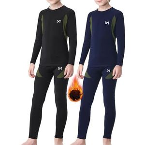 MEETYOO 2 verpakkingen thermisch ondergoed voor kinderen, thermo-shirt, winter, lange mouwen, skishorts, sport, ademend, warm, ondergoed, Zwart + blauw., XS