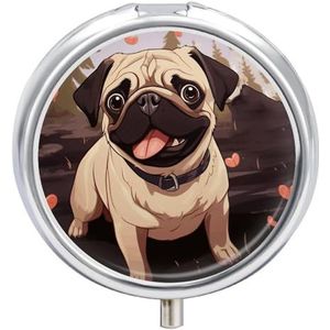 Leuke Pug Pill Box Mini Pil Case Pocket Pil Case voor Mannen Reizen Pillendoos Leuke Pil Organizer 3 Compartiment Geneeskunde Pil Organizer Pil Container Pillenhouder