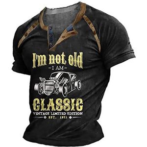 INDIRAN I Am Not Old I Am Classic T-shirts Vintage noodlijdende Henley T-Shirt Retro Korte Mouw Tops V-hals Button Up Shirts voor Mannen, # 1, XXL