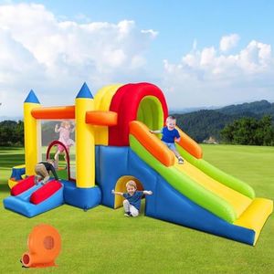 Ballsea Springkasteel met ventilator voor kinderen: veilig, plezierbevorderend, XXL, binnen en buiten, met glijbaan
