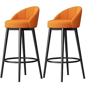 GZDZ Moderne fluwelen barkrukken, set van 2 elegante gestoffeerde barkrukken met rugleuningen en voetsteunen, zwart metalen poten, hoge stoelen voor eilandbars, eetkamers en keukens. (oranje,