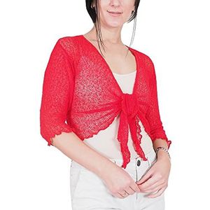 Mimosa - Gehaakte Bolero - Rood - Super Stretchy Lace Fish Net Tie in Taille