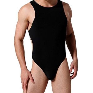 JJ Store Heren Bodysuit Jumpsuit Slips Vest Badmode, Zwart, One Size