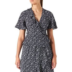 ONLY Wikkeltop met korte mouwen, wikkeltop voor dames, Night Sky/Aop: witte bloem, 38