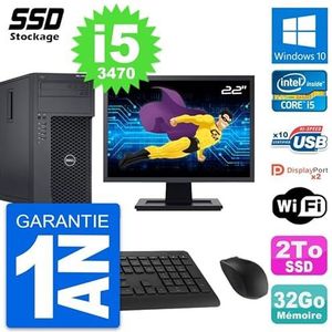 Dell PC Tower T1650 display, 22 inch, Intel Core i5-3470 RAM, 32 GB SSD, 2 TB, Windows 10, wifi (gereviseerd)