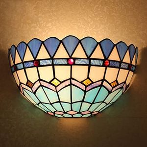 Tiffany Mediterrane Wandlamp, Retro Halfronde Gekleurde Glazen Wandlamp, Slaapkamer Nachtkastje, Woonkamer Balkon Gang Lamp, Badkamer Lamp