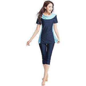 Moslim badpakken voor vrouwen 2 stuks moslim burkini kort gewatteerd surfpak strandkleding (blauw, M)