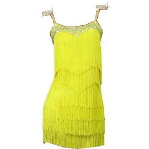 Danskostuums Professionele Geel Meisje Fringe Rok Volwassen Vrouwen Danswedstrijd Kostuum Outdoor Ballroom Prestaties Jurk Salsa Wear (Color : Yellow Dress, Size : M)