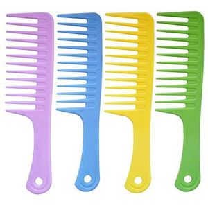 4 stuks brede kam ontwarrende haarborstel brede kam ontklitter kam krulkam, beste stylingkam voor lang, nat of krullend haar, verbetert de bloedcirculatie