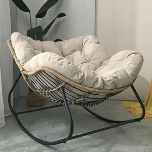 Outdoor Schommelstoel, Patio Egg Schommelstoel, Indoor Papasan Stoel, Rotan Rieten Lounge Stoel, Moderne Koninklijke Stoel for Slaapkamer, Woonkamer, Veranda, Tuin, Gazon - Gebroken Wit(Green)