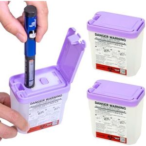 FINEPRO 0.2L Grootte (Pack van 3) Draagbare Pen-Naald Verwijdering Container Diabetes Care (Paars+Clear)