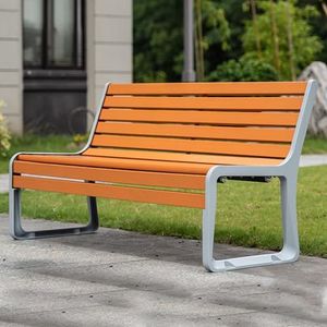 Buitenbank, Tuinbanken for Buiten, Parkbank, Weerbestendig, Draagvermogen Tot 200 Kg, Massief Houten Zitbank, Love Seat Terrasbank, Lattenontwerp met Rugleuning, Aluminium Frame(Orange,150*56*79.5cm)