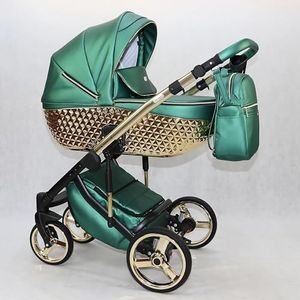 Happy Gold Trio BBtwin kinderwagen van kunstleer, 3-delig, 3-in-1, leer en gouden details (groen)