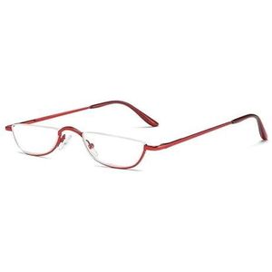 Leesbril Half montuur Semi-randloos Metaal Sterke bril Veerscharnier Heldere lens Lichtgewicht Mode Computerlezers for Mannen Vrouwen(Red,2.0x)