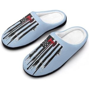 Amerikaanse Vlag Dunne Rode Lijn Brandweerman Bijl Heren Slippers Lichtgewicht Huis Schoenen Indoor Outdoor Slippers Thuis Slippers 9-10 (42-43)