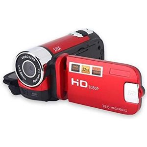 Handheld Video camcorder 1080p FHD 16x digitale zoom, draagbare DV digitale camera met COMS sensor, ingebouwde luidspreker, 270° draaibaar scherm, videocamera (rood)