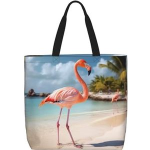 VTCTOASY Strand flamingo print vrouwen draagtas grote capaciteit boodschappentas mode strandtas voor werk reizen, zwart, één maat, Zwart, One Size