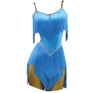 Latijns Amerikaanse Optreden kostuums voor dames Tango danskleding met gelaagde kwastjes en strass steentjes Cha Cha Salsa oefendansjurken Glanzende rok voor Rumba Samba,B,L