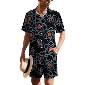 Atom Science Hawaïaans pak voor heren, set van 2 stuks, strandoutfit, shirt en korte broek, bijpassende set