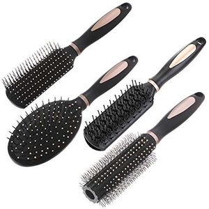 Set van 4 ovale kammen, antistatische massage, ronde haarborstelset, ventilatie, ontwarren, peddelborstel voor nat of droog haar, ontwarren, masseren, glans toevoegen