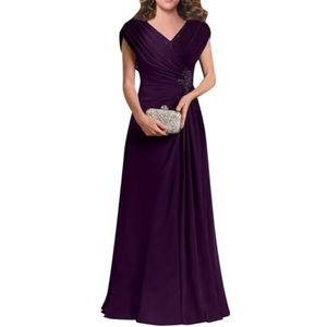 Dames chiffon avondgalajurken mouwloze moeder van de bruid jurk cocktailjurk grote maten, Pruim, 32