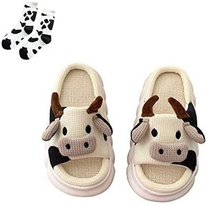 Cow Slippers, Kawaii Fuzzy Summer Animal Cow Plush Slippers, Kawaii Fuzzy Cartoon Cow Slippers (40-41 EU, White)