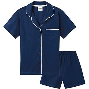 CityComfort meisjes pyjama zomer nachtkleding sets Button Down korte pyjama's voor kinderen en tieners Ademend zacht 100% katoen Lounge Wear korte mouwen PJ's voor meisjes maat 5-14 jaar (Marine, 5-6 Jaar)