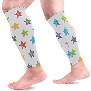 EZIOLY Sketchy Star Doodle Sport Kalf Compressie Mouwen Been Compressie Sokken Kalf Guard voor hardlopen, Fietsen, Moederschap, Reizen, Verpleegkundigen