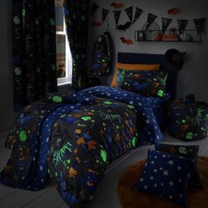 Happy Linen Company Meisjes Jongens Kids Halloween Spookachtige Dinosaurussen Glow In The Dark Black Enkele Omkeerbare Dekbedovertrek Beddengoed Set