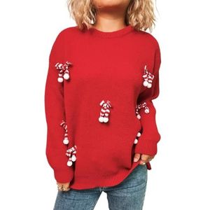 GKEIOSHQIL Dames kersttrui met ronde hals, lange mouwen, strikmode trui voor de winter,Rood,L