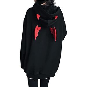 SMIMGO Leuke duivel hoodies sweatshirt casual losse lange mouwen pullover tops voor vrouwen meisjes herfst winter, Zwart, M