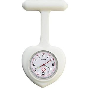 Yojack Gepersonaliseerd zakhorloge hartvorm siliconen verpleegster opknoping horloge broche decoratieve quartz klok horloge gegraveerd horloge (kleur: wit)