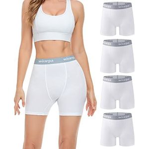 wirarpa Boxershort voor dames, katoen, briefs voor onder jurk, voor fietsen, lange onderbroek, zomer, verpakking met 4 stuks, Wit-4-delige verpakking., M