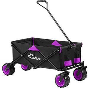 SAMAX Bolderkar/Bolderwagen Offroad Transportkar Tuinkar Handwagen Opvouwbaar met massieve Wielen en Opberghoes - Zwart/Purper