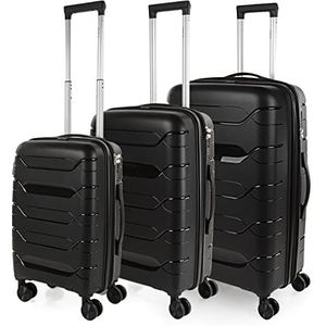 ITACA - Koffer Set - Koffers Set - Stevige Kofferset 3 Stuks - Reiskoffer Set. Set van 3 Trolley koffers (Handbagage Koffer, Middelgrote Koffer en Grote Koffer). Kofferset Delige. Lichtgewicht, Zwart