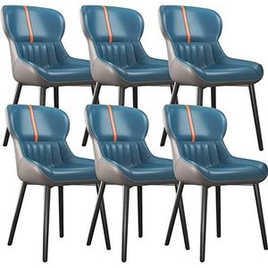 GEIRONV Moderne eetkamerstoelen set van 6, PU leer met koolstofstaal metalen stoelpoten keuken aanrecht lounge woonkamer receptie stoel Eetstoelen (Color : Dark Blue, Size : 85 * 48 * 40cm)