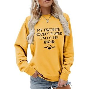 MLZHAN Vrouwen Hockey Sport Sweatshirts Mijn Favoriete Hockeyspeler Calls Me Mom Shirt Moederdag Casual Mama Sweatshirt, Geel, S