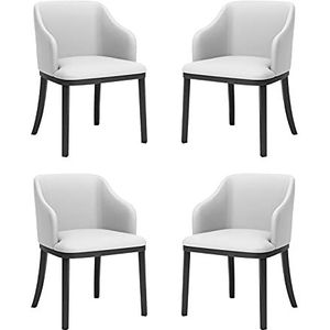 GEIRONV Eetkamerstoelen Set van 4, Moderne Lederen Zachte Zitting Hoge Back Gewatteerde Woonkamer Fauteuil Black Metal Benen Lounge Side Chair Eetstoelen (Color : White)