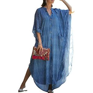 LikeJump Kaftan voor dames, Boheemse, oversized, lange jurk, strandkleding, badkleding, kimono, omslagjurk, blauw/roze., Eén maat