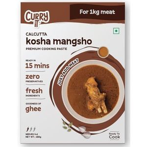 CURRYiT Ready to Cook Kosha Mangsho Mutton Curry Chicken Curry and Fish Curry Paste Serves 4-6 Indian Masala Gravy Made with Ghee Ready in 30 Mins No Preservatives Gluten-Free, 250 gm