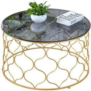 JLVAWIN Salontafel Mid-Century moderne ronde kleine salontafel voor woonkamer, glazen blad en gouden metalen basis, hoge nachtkastjes van 45 cm (afmetingen: 60 x 60 x 45 cm)