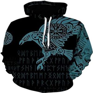 Klassieke Noorse Mythologie Odin Raven Unisex Amulet Hoodie, 3D Gedrukt Punk Harajuku Plus Size Sweatshirt, Street Party Fashion Top voor koppels.