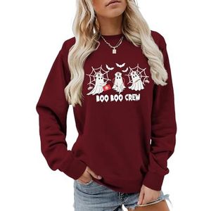 MLZHAN Boo Boo Crew Vrouwen Halloween Sweatshirt Grappige Ghost Doctor Spinnenweb Vleermuis Festival Element Grafische Lange Mouw Herfst Shirt, wijnrood, L